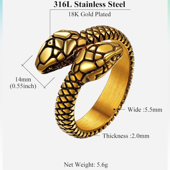 18k Snake Ring Toi Et Moi Luxurious Gold - Picture 13 of 14